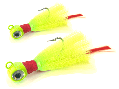 Two Pack Chartreuse and Red Flair Hawk Snook Jig