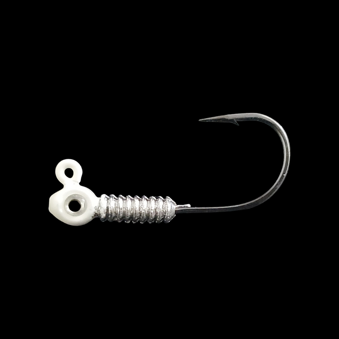 barbed hooks fishing XL Long Barbed Jigs W/ Eyes (3/0 2X Strength Hooks) 3/16oz / White / Silver