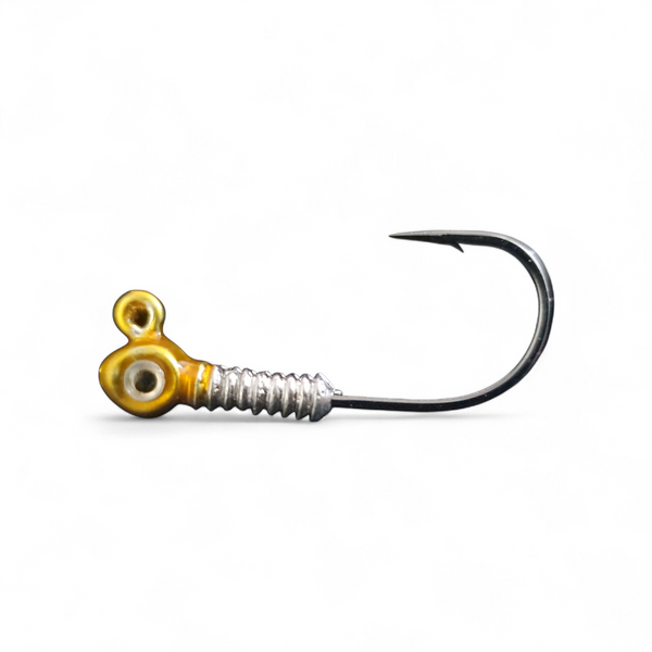 New Gold / Silver XL long barbed jig head with eyes, 3/0 2X hook, for redfish and snook