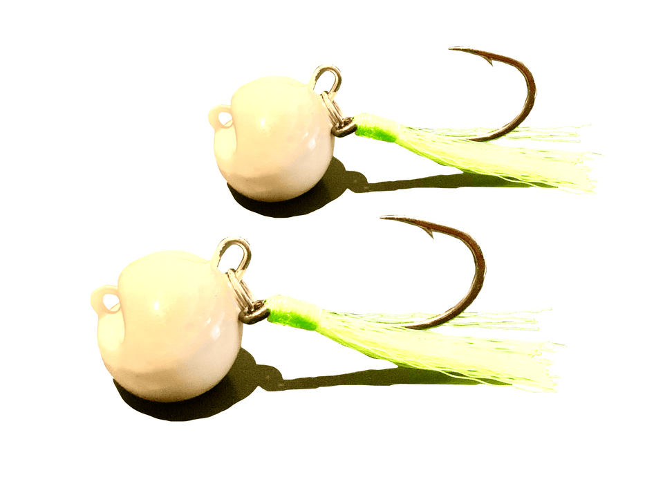 White / Chartreuse Swinging Pompano Jigger Fleas - Hunting and Fishing Depot