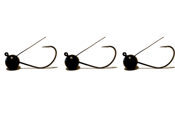 Black Weedless Wacky Weighted Jig Head 3pk