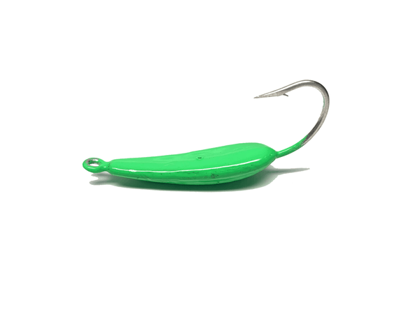 Bright Green Pompano Jig jig head, hand-poured and painted in the USA