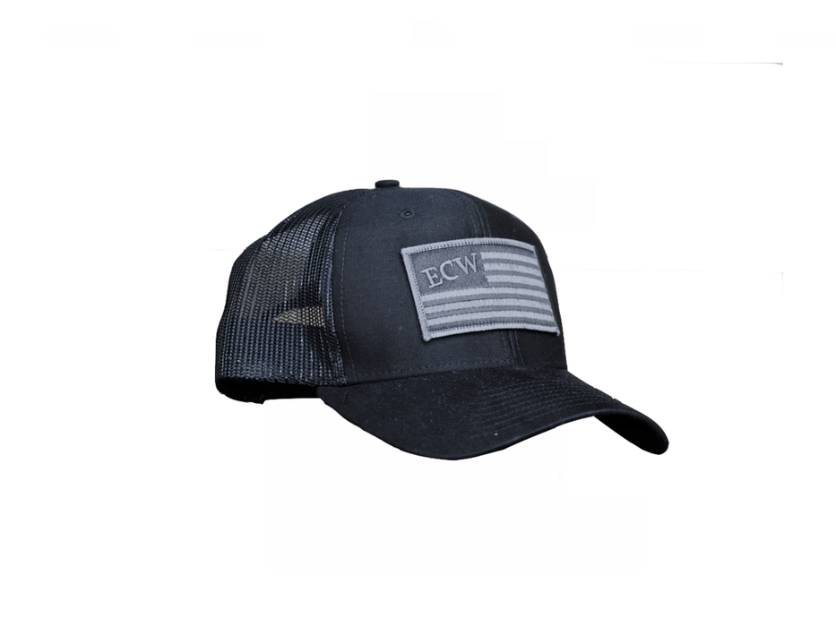East Coast Waterfowl Black American Flag Patch Trucker Hat Snap Back - Hunting and Fishing Depot