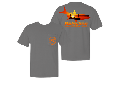 Tarpon Fishing Sunset Flats Pocket T-shirt From Halocline - Hunting and Fishing Depot