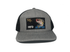 Heather Grey/Black bass jumping out of water | bass fishing hats 