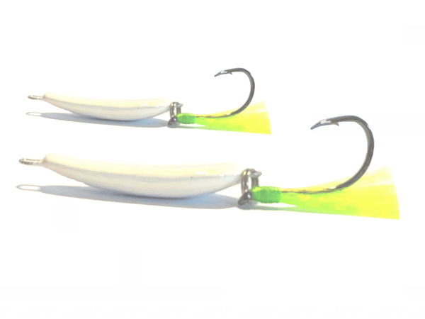 White/Chartreuse Pompano Jigger Fleas - Hunting and Fishing Depot