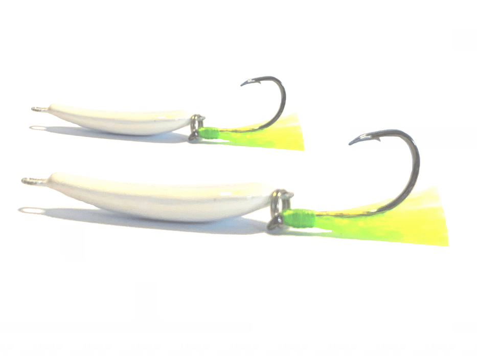 White/Chartreuse Pompano Jigger Fleas - Hunting and Fishing Depot