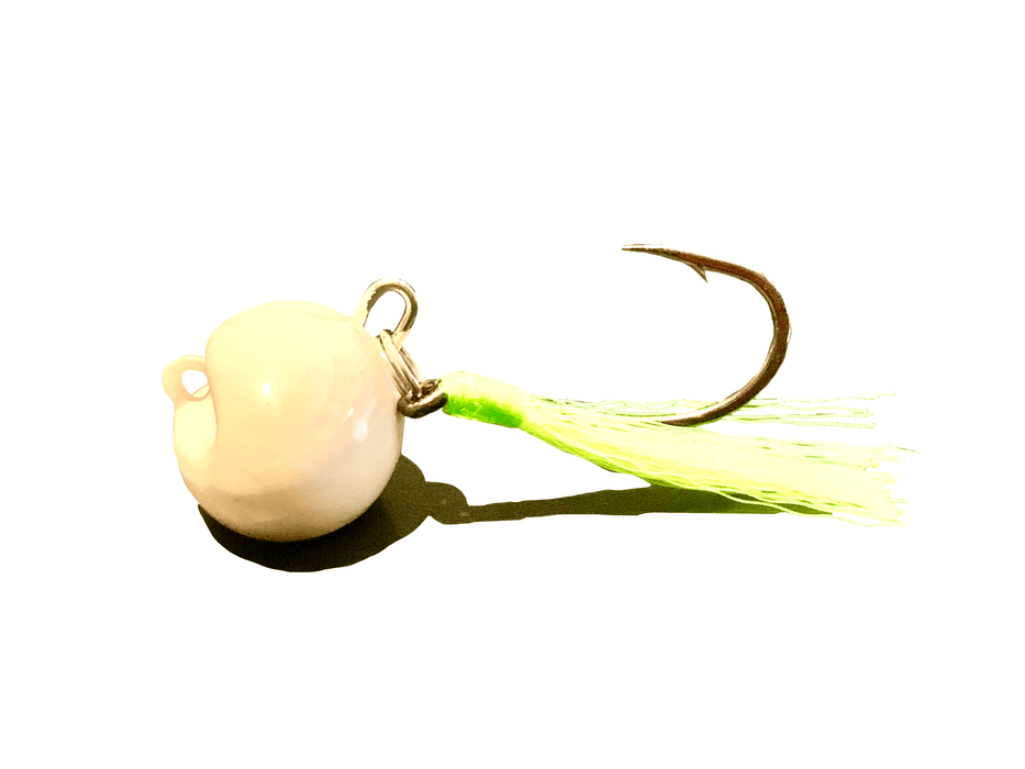 White / Chartreuse Swinging Pompano Jigger Fleas - Hunting and Fishing Depot