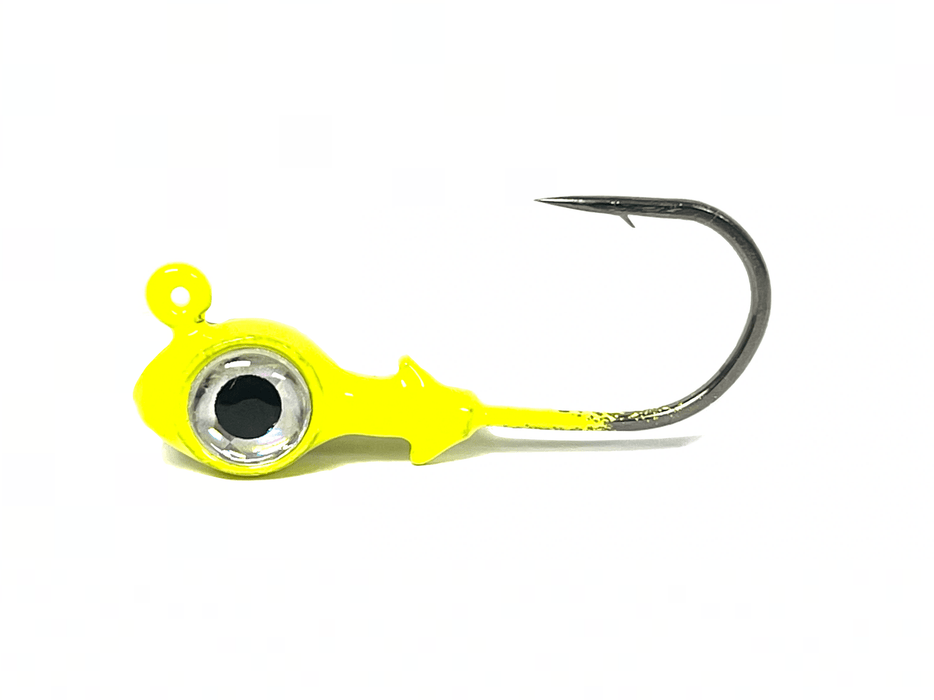 Round Head Jig Head with Eyes 1/32oz Size 6 Gold Hook - Yellow